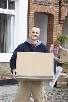 Removal team supporting a Waterloo move in a busy urban setting